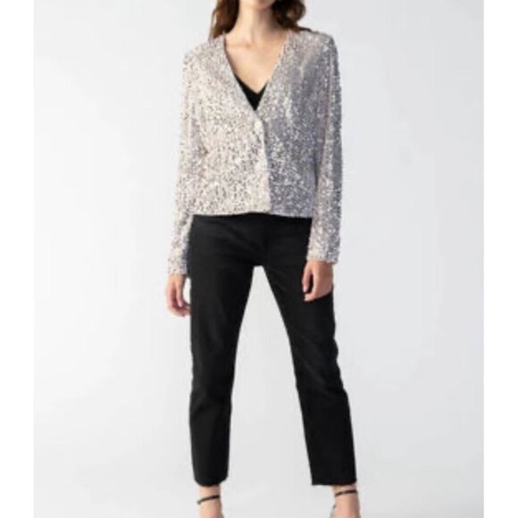 Sanctuary Womens Sequin One-Button Long Sleeves Blazer Champagne Size medium - Picture 1 of 11